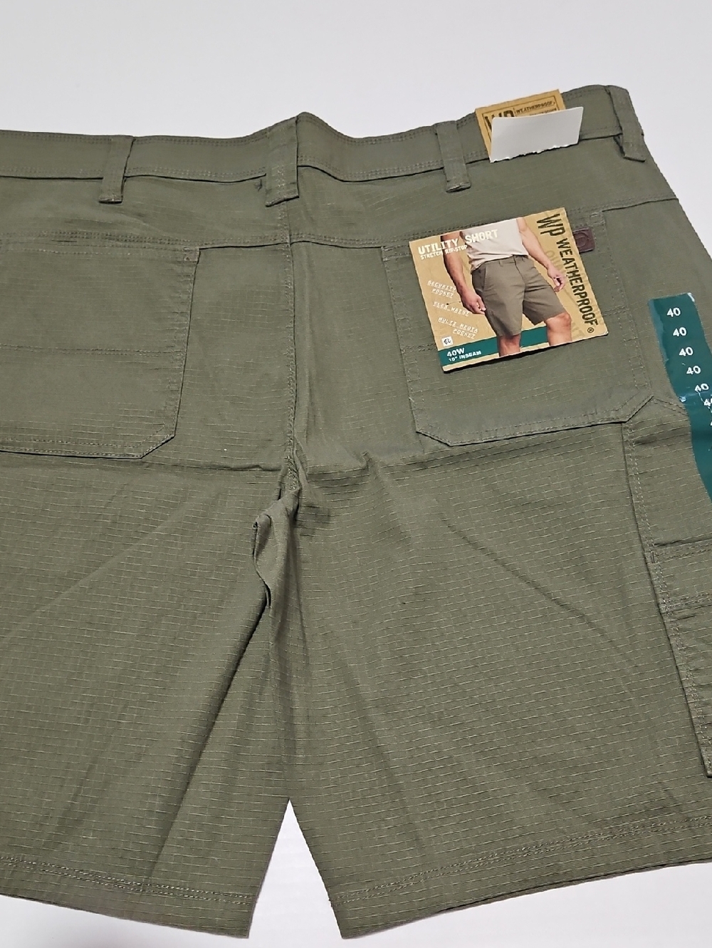 Weatherproof Olive Ripstop Utility Shorts With Cargo Pocket Size 40W - Picture 12 of 14